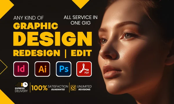 Do graphic design in photoshop, illustrator, indesign, or logo, photo edit